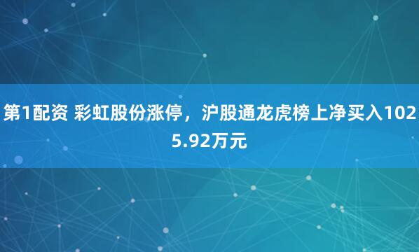 第1配资 彩虹股份涨停，沪股通龙虎榜上净买入1025.92万元